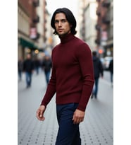 Erkek Fitted Balıkçı Yaka Fitilli Triko Kazak Kış Günleri İçin İdeal Şıklığı ve Konforu Sunar