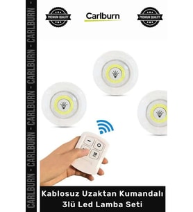 Özel Üretim Pilli Zaman Ayarlı Beyaz Işık Dolap İçi Kablosuz Uzaktan Kumandalı 3lü Led Lamba Seti