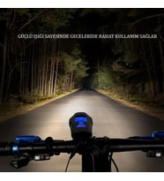 TechTic LCD Hız Göstergeli Su Geçirmez 1500Mah Kornalı Bisiklet Feneri Scooter Ön Far Lamba Işık