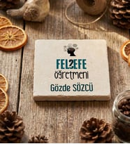 Kişiye Özel Felsefe Öğretmeni Bardak Altlığı Öğretmenler Günü Hediyesi (Krem)