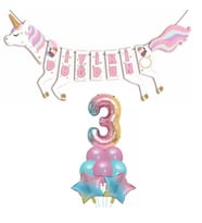 Şekilli Unicorn 3 Yaş İyi Ki Doğdun Gökkuşağı Balonlu Set