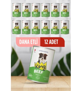 King Sos İçerisinde Et Parçacıklı Dana Etli Köpek Konservesi 400 gr x 12 Adet