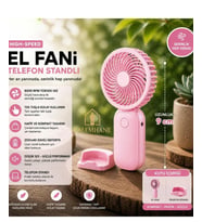 Kalemhane Mini El Fanı- 3 Kademeli Turbo Güç Pembe