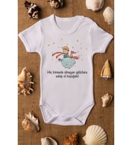 Unisex Bebek Küçük Prens Baskılı Beyaz Çıtçıtlı %100 Pamuklu Zıbın