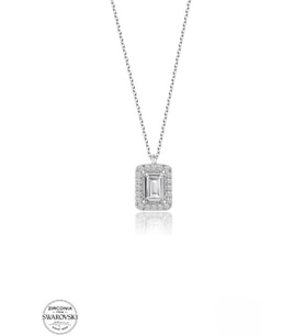 SWAROVSKİ TAŞLI  ZİRCONİA KARE BAGET PIRLANTA MONTÜR  925 AYAR GÜMÜŞ KOLYE