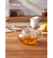 Mini Cam Demlik Şeffaf Süzgeçli Demlik Isıya Dayanıklı Bitki Çayı Demliği Borosilat 250 ml Çap 5.5
