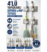 4'lü Yapışkanlı Süpürge Paspas Askılığı Fırça Tutucu Duvar Askı Aparatı