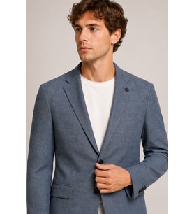 Erkek Kırçıllı Dokulu Mono Yaka İki Düğmeli Blazer Tek Ceket 6 Drop 11952-Mavi