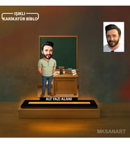 Fotoğraftan Kişiye Özel Erkek Sınıf Öğretmeni Karikatürlü 14 cm MDF Işıklı Biblo - Öğretmen Hediyesi Öğretmene Özel Hediye