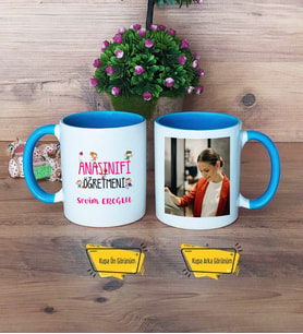 Anasınıfı Öğretmeni Kupa Bardak Mavi Fotoğraflı Öğretmenler Günü Hediyesi
