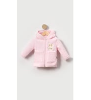 Tavşan Nakışlı Fermuarlı Cepli Kız Bebek Peluş Welsoft Kışlık Hırka-Pembe