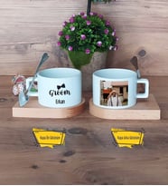 Groom Kupa Bardak Ahşap Altlıklı Kısa Fotoğraflı