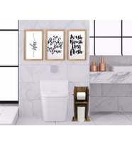 BK Home Doğal Masif Ahşap Tuvalet Kağıtlığı ve Dekoratif 3’lü Retro Ahşap Tablo-1 (Beyaz)