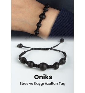 Oniks Doğal Taş Mat Siyah Küre Kesim 8mm Makrome Bileklik