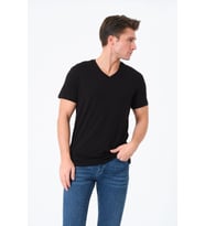 Erkek %100 Pamuk Kısa Kollu Siyah T-shirt V Yaka Basic Erkek Tişört