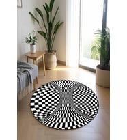 Siyah Beyaz İlizyon Kaymaz Tabanlı Yuvarlak Halı ILI006 - 100 x 100 cm