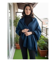 Kadın Anne Yün Triko Püsküllü Kışlık Lacivert Kalın Angora Omuz Şalı 60 X 170