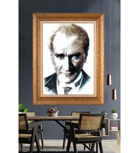 Altın Varaklı Çerçeveli Paspartulu Atatürk Tablo TR1468 (Gold)