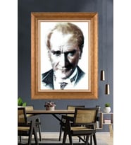 Altın Varaklı Çerçeveli Paspartulu Atatürk Tablo TR1468 (Gold)