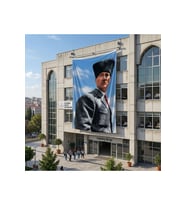 Kalpaklı Atatürk Portresi Poster Bayrak Raşel Kumaş 6x9 metre ATA81