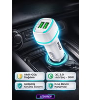 Force QCC571 Çift Çıkışlı Araç Şarj Adaptörü 30W Hızlı Şarj 2 USB Girişli