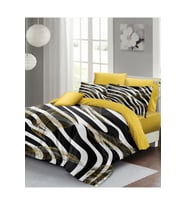 Lastikli Çarşaflı %100 Pamuk Saten Çift Kişilik Nevresim Takımı Zebra Feather