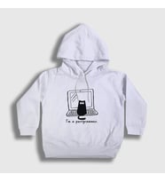 Presmono Unisex Çocuk Beyaz Cat Purrgrammer Developer Yazılımcı Kapüşonlu Sweatshirt 331438tt