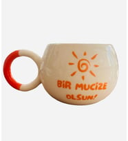 Bir Mucize Olsun Baskılı Turuncu Kulplu Baloncuk Kupa
