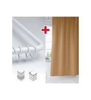 Bej Renk Banyo Perdesi Askı Hediyeli 180x200cm Tek Kanat Duş Perdesi, L Boru Hediyeli