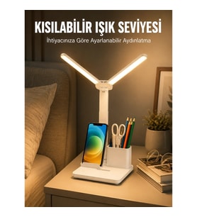 Mey İthalat® Kısılabilir LED Masa Lambası – Kalemlik, Telefon Standı ve Okuma Işığı Bir Arada Yeni N