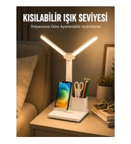 Mey İthalat® Kısılabilir LED Masa Lambası – Kalemlik, Telefon Standı ve Okuma Işığı Bir Arada Yeni N