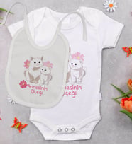 BK Kids Annesinin Çiçeği Tasarımlı Bebek Body Zıbın ve Mama Önlüğü Hediye Seti - Model 1