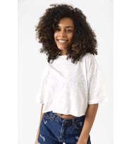 Basic Kırçıllı Beyaz Oversize Crop Tshirt