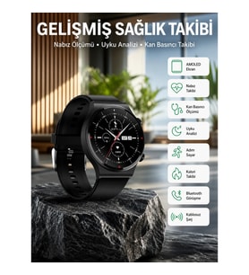 Mey İthalat® Amoled Ekran Metal Deri Silikon Kordonlu Uyku ve Sağlık Takibi