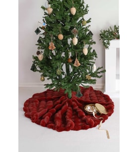 Çam Ağacı Ayak Halısı Örtüsü, Yılbaşı Ağacı Altı Örtüsü Peluş Bordo, Bubble Halı 100x100 cm