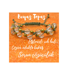 6mm Ipli Beyaz Topaz Ayarlanabilir Ölçü Doğal Taş Bileklik
