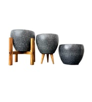 Bitki Tasarımı Gri Granit Toprak Saksı Saksılık Salon Çiçeklik Üçlü Set - 15 CM