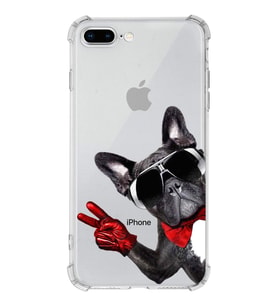 PrintiFy Apple iPhone 8 Plus Uyumlu Köpek 2 Baskılı Şeffaf Köşe Korumalı Antişok Kılıf