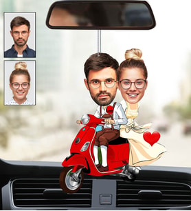 Kişiye Özel Fotoğraflı En Güzel Motorcu Çift Tasarımlı Karikatür Araba Dikiz Ayna Süsü