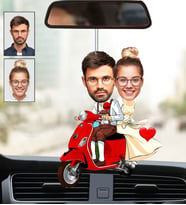 Kişiye Özel Fotoğraflı En Güzel Motorcu Çift Tasarımlı Karikatür Araba Dikiz Ayna Süsü