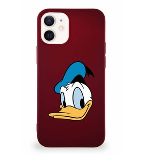 Apple iPhone 12 Mini Soft Premier Kapak Donald Duck-B Tasarımlı Silikon Kılıf - Mürdüm (Şeffaf)