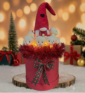 Yeniyıl ÖZEL Seri: Deluxe 360°Dolu 14 Ayısıyla, Noel ELF Cüce Figürlü Çift LED ışıklı, Özel Konsept Tasarım Ayıcık Buketi (Pembe)