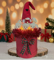 Yeniyıl ÖZEL Seri: Deluxe 360°Dolu 14 Ayısıyla, Noel ELF Cüce Figürlü Çift LED ışıklı, Özel Konsept Tasarım Ayıcık Buketi (Pembe)
