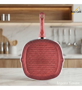 ARZU ÇELİK 28 Cm Granit Izgara Tavası - Kırmızı