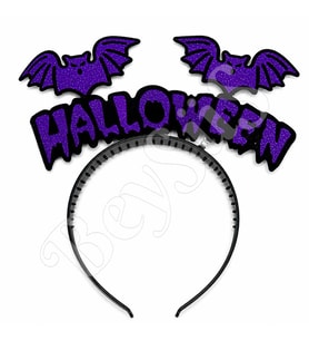 Cadılar Bayramı Halloween Yazılı Yarasalı Sallanan Taç Mor