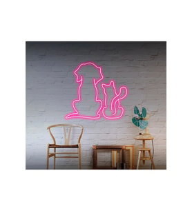 Kedi ve Köpek Figürlü Neon Tabela