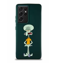 Samsung Galaxy S21 Ultra Soft Premier Kapak Squidward Dokunaç Tasarımlı Silikon Kılıf - Yeşil (Şeffaf)