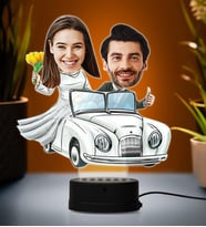Doğum Günü Hediyesi,Sevgiliye Hediye, Kişiye Özel Fotoğraflı Gelin Damat Karikatür 3D Led Lamba (Beyaz)