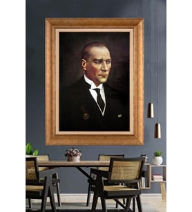 Altın Varaklı Çerçeveli Paspartulu Atatürk Tablo nh398 (Gold)