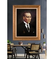 Altın Varaklı Çerçeveli Paspartulu Atatürk Tablo nh398 (Gold)